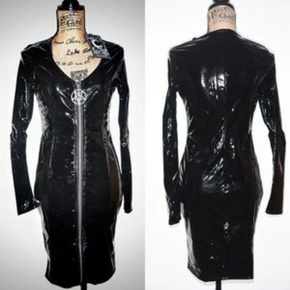 Killstar Black Vinyl Long-Sleeve Midi Dress - Picture 2 of 7